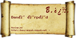 Benő Árpád névjegykártya